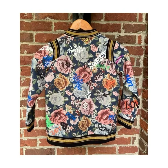 NWOT Anthro Twinset Milano For Sienna Miller Graffiti Bomber Jacket Size Girls 8
